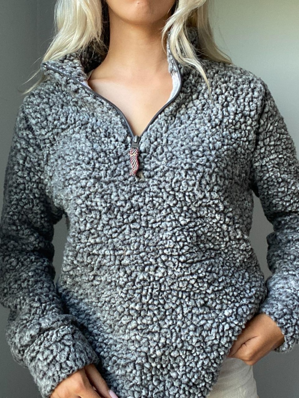 Cozy Weatherproof Vintage Gray Sherpa Quarter-Zip Pullover Hoodie